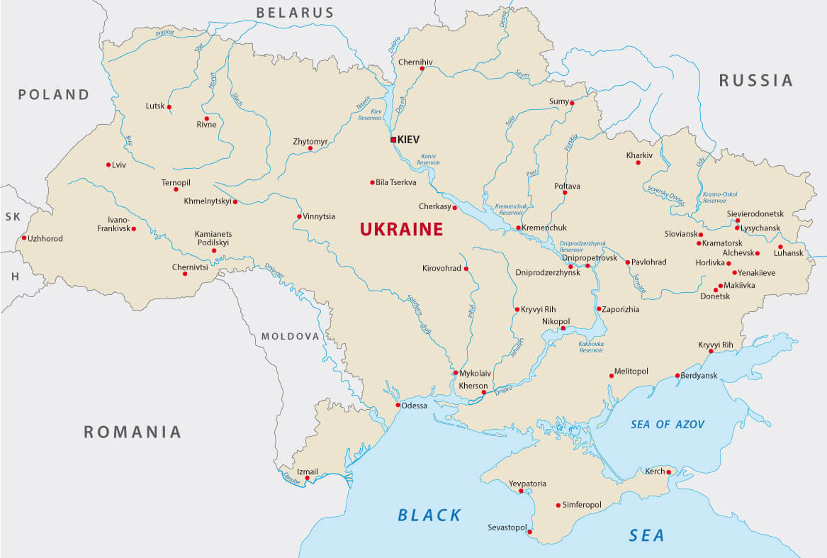 Carte gratuite de l'Ukraine avec les rivières